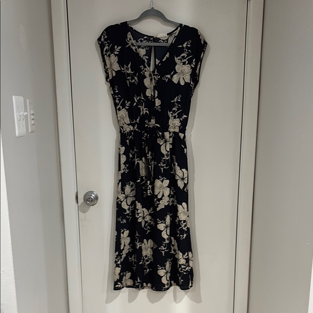 Floral Navy and White Midi Dress